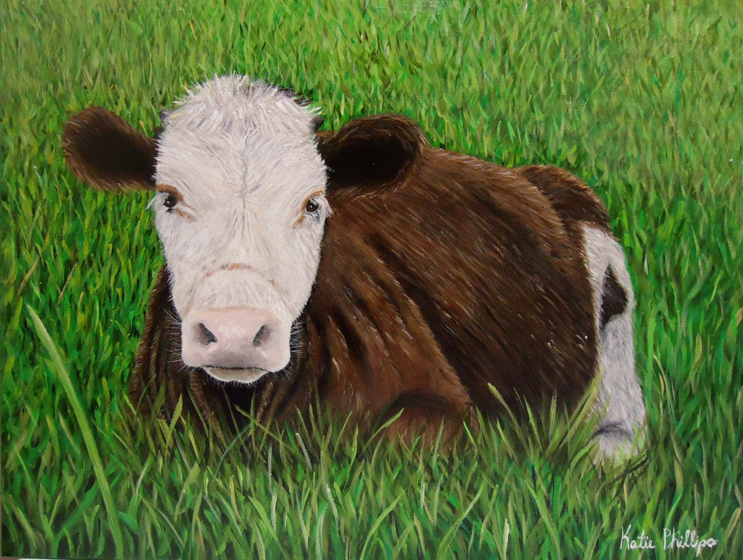 Brown Cow Painting "Out to Pasture" - An original acrylic on canvas 20x16