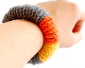 Blue Crocheted Bracelet with Yellow and Orange Accent for Women and Teens Fashion accesory