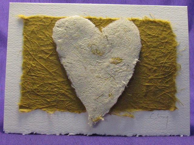 Handmade Heart Card on Thai Grass Paper / Valentine / Love / Anniversary / Small Art / Recycled