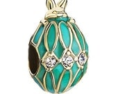 Aqua Gold Faberge Egg Clear Crystal Bead Charm for European or Pandora Charm Bracelet