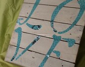 Shabby Chic Country Cottage Repurposed Pallet Wood Sign with Teal Love Letters and Distressed - SameAsNever