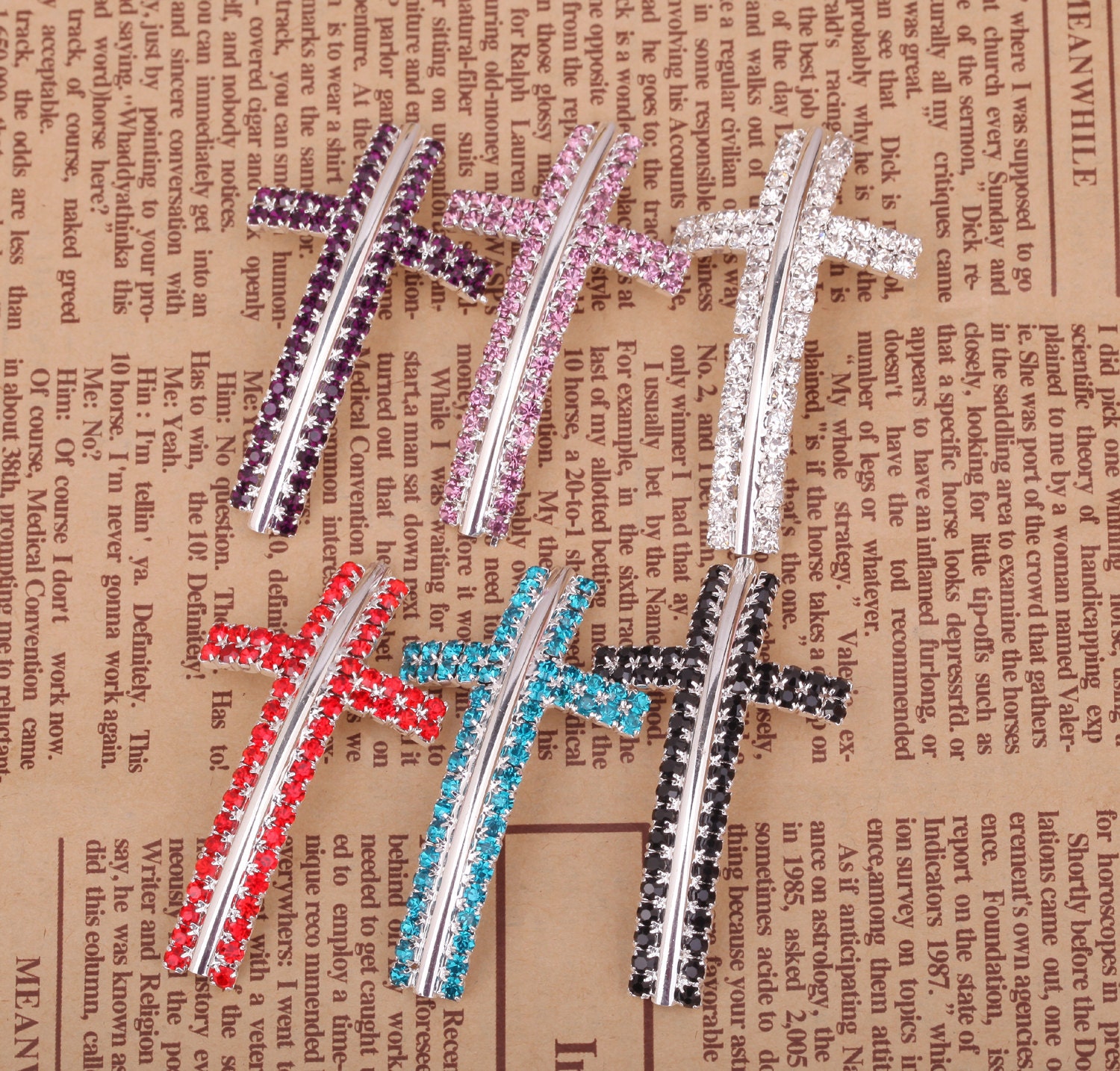Free shipping 1pcs white/black silver plated crystal cross curved connectors for wedding bracelet 6 color to choose