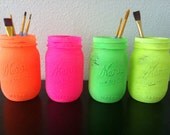 Painted Mason Jar. Neon bright . Vase. Home Decor. Neon. Summer. Set of 4