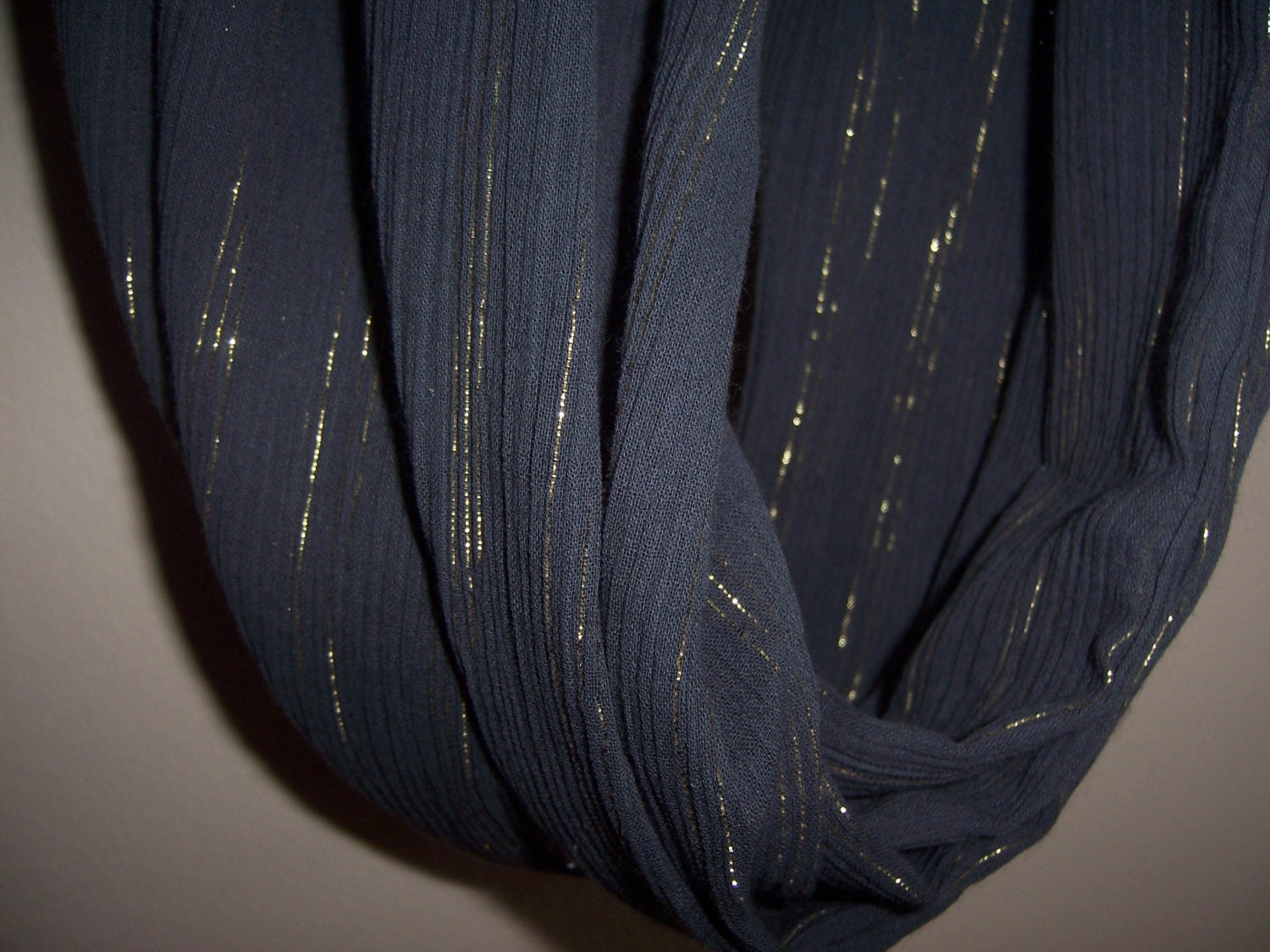 Long Charcoal Grey Gold Metallic Threaded Looped Infinity Scarf NEW Low Price