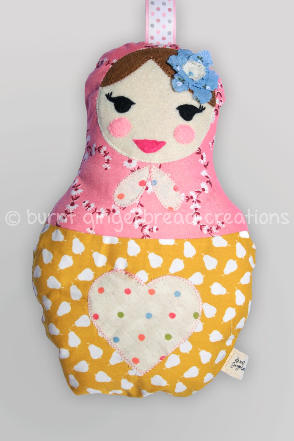 Henka (blue flower) - soft cuddly handmade Matryoshka doll - perfect gift for children, collectors and anyone who loves them :)