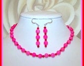 Pink RUBY & Red Crystal "L'AMOUR" Necklace Earrings Set - Choker - Strand Necklace - Sterling Silver - Beadwork