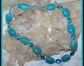 African Turquoise & Blue Blister Pearl "SAFARI" Necklace - Handmade Beaded Loop Closure -Beadwork - Matching Bracelet