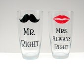Mr Right and Mrs Always Right Glasses - Set of 2 - Moustache and Lip Cups