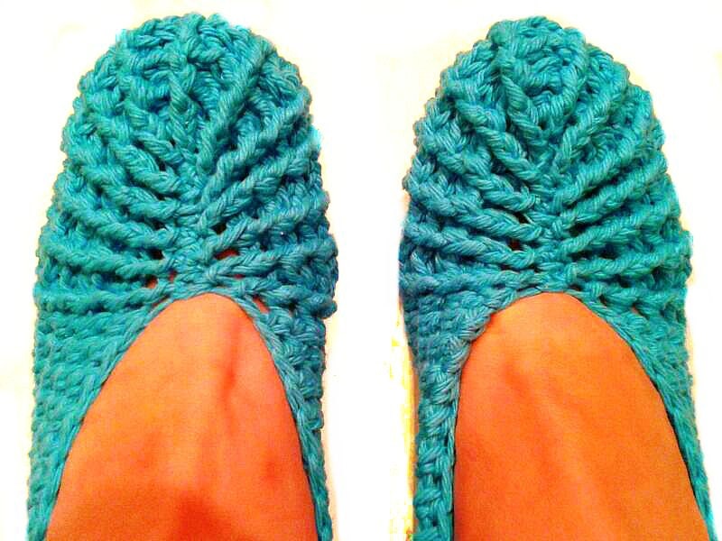 Stylish Crochet Slippers, Bright Blue 100 % Cotton Breathable Slip Ons for Indoor Relaxing by Knit Blossom