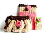 Blossoming Buttons Set (clutch, ipad cozy & iphone cozy) crochet pdf pattern