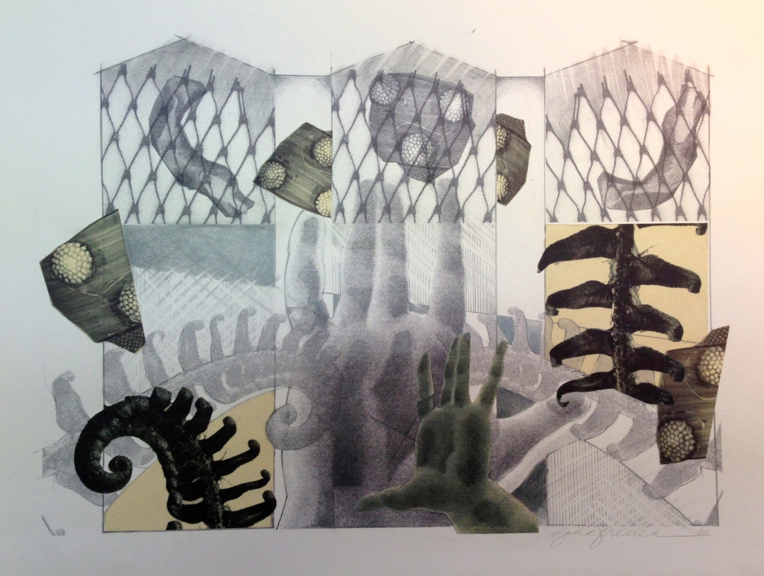 Trio, Hands On Studio and Garden Series, Mixed Media Collage on Paper