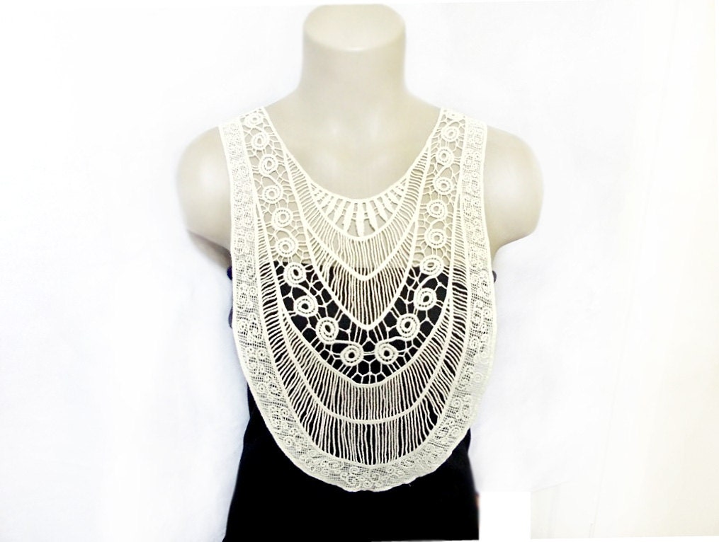 FREE SHIPPING- Handmade Cotton Lace Collar, back lace, necklace - Woman Accessories- Beige- Big Necklace- Woman Blouse Applique - OOAK