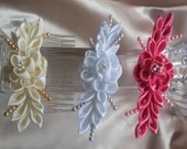 Satin Kanzashi Flower Comb - 8 colors to choose from - Perfect to wear for a wedding