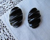Vintage Earrings,  Lucite, Plastic, Pierced, Black, Women, Teens, Girls