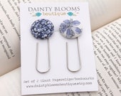 Set of 2 fabric button bookmarks in Liberty of London prints- Blues
