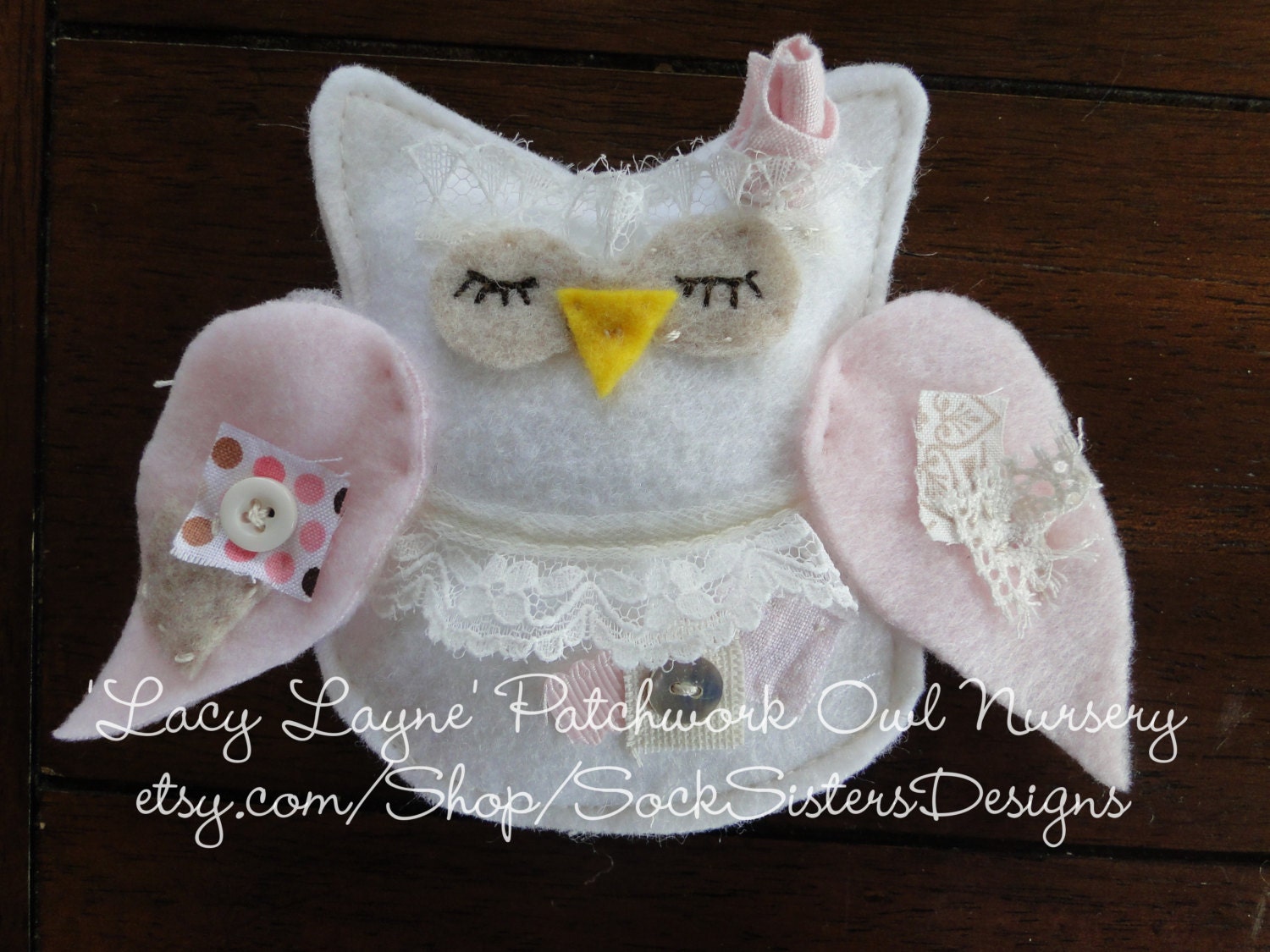 The 'Lacy Layne' Patchwork Owl Nursery Mobile - hand made with lace, buttons and bows...by Sock Sisters