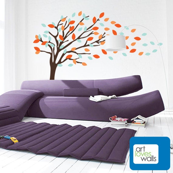 Tree with Colorful Blowing Leaves Vinyl Wall Decal by Art Loves Walls