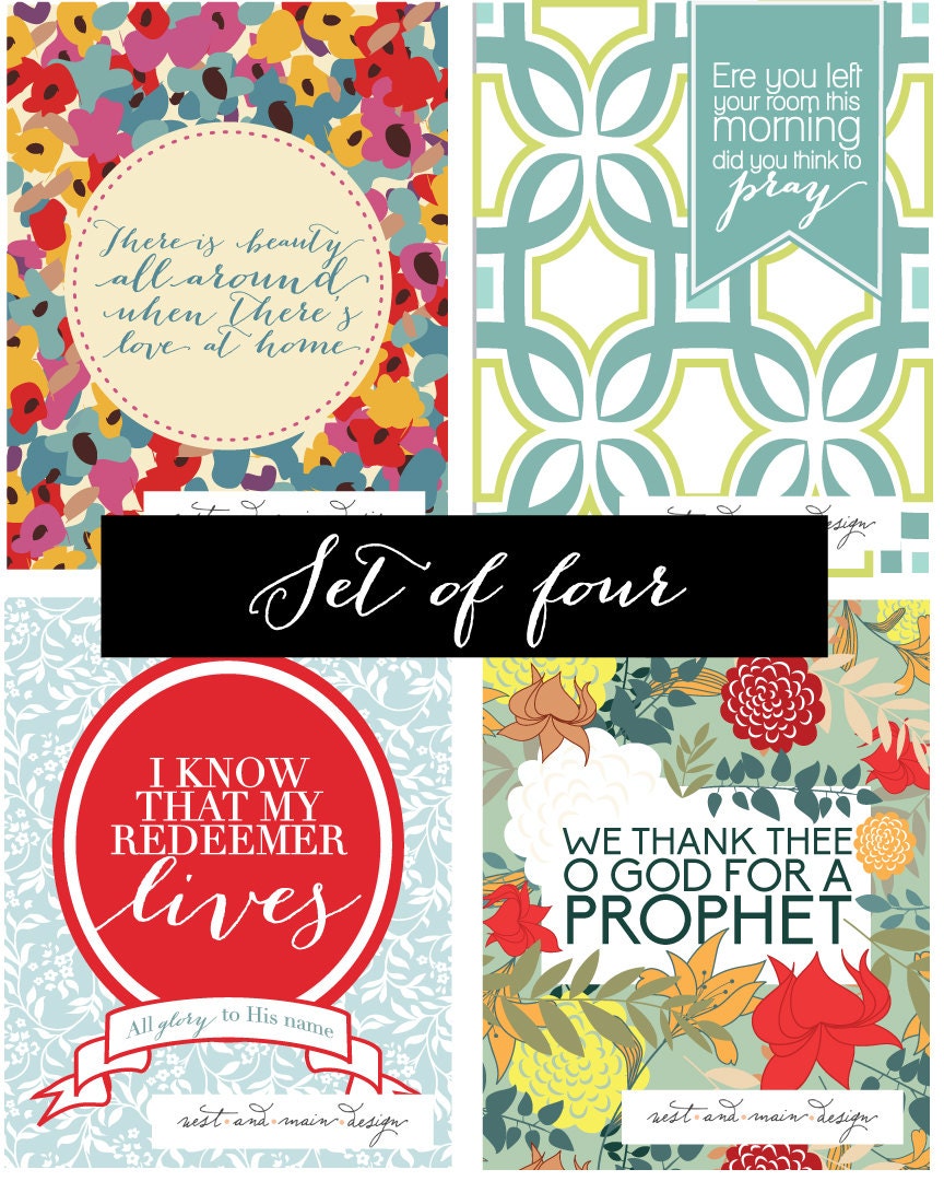 LDS Hymn Wall Art Decor - 8.5"x11" - Set of Four