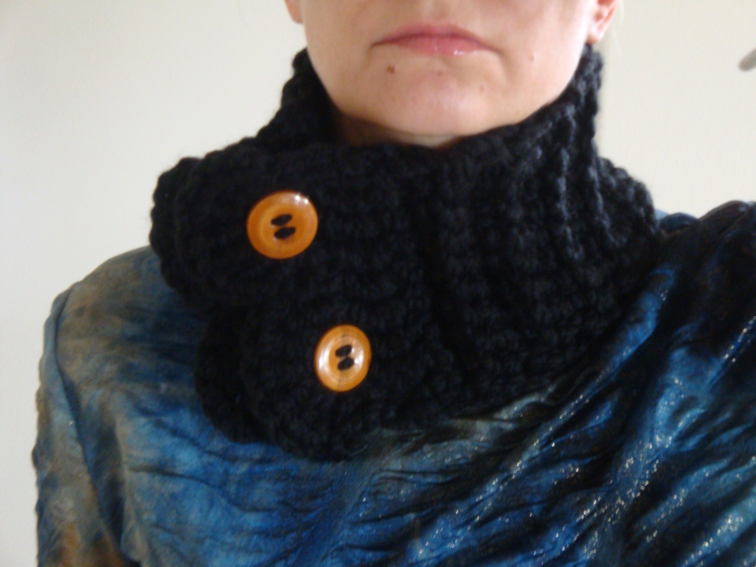 Chunky Cowl, Knit Neck Warmer, Buttoned Scarf, Handmade