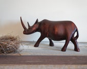 Vintage Hand Carved Wood Rhino Great Detail African Victorian Style