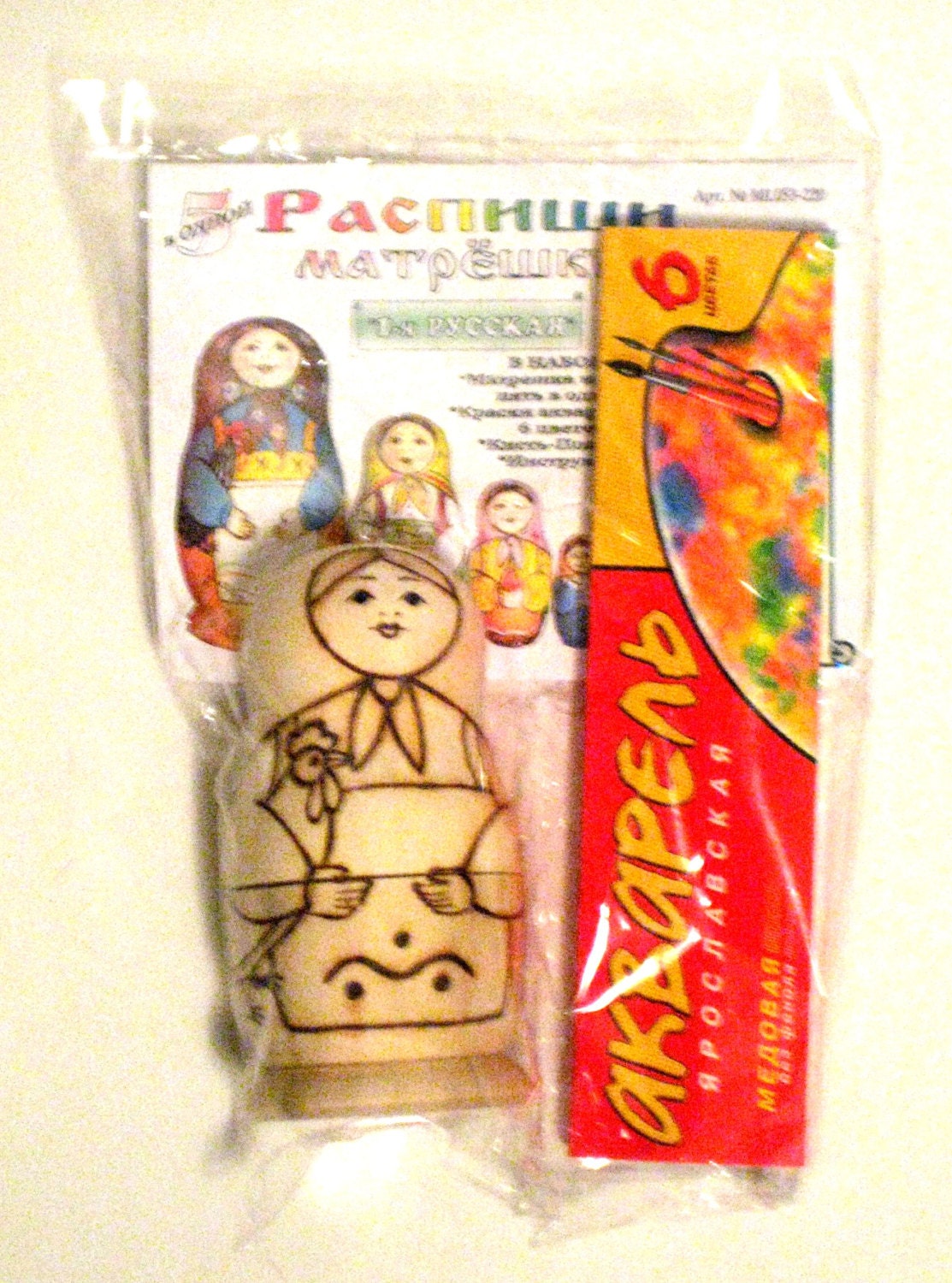 Plain Blank Unpainted wood burned Russian 5 pc Nesting Doll  Prepared for painting  Paint, brush and instruction included / un.pr-5.4