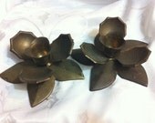 SALE Vintage Brass Indian Floral Candle Holders