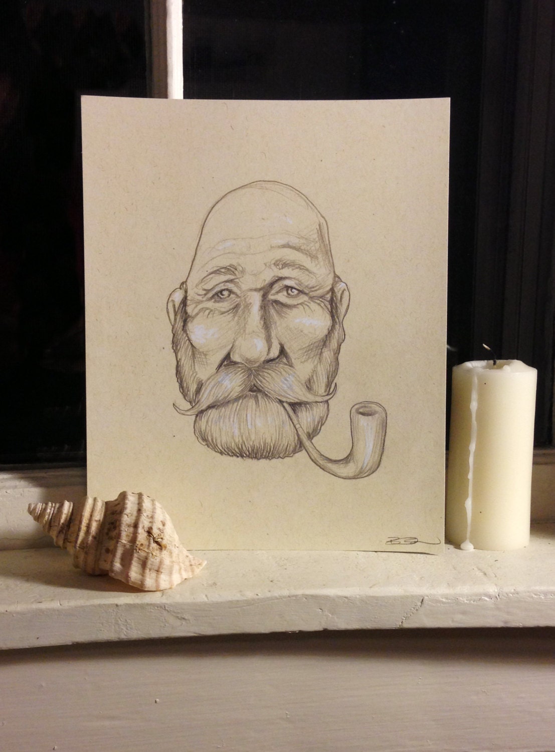 Old Sailor Soul Drawing Print 8x10