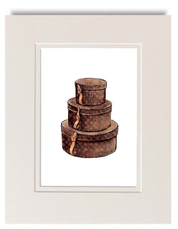 Watercolor Illustration, Louis Vuitton Vintage Round Hat Boxes, Brown Monogram Art Print