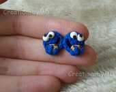 Cookie Monster stud earrings polymer clay fimo handmade