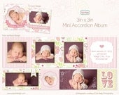 Mini Accordion Album Template 3x3 - Mini Photo Album Template Photoshop - Floral Pink