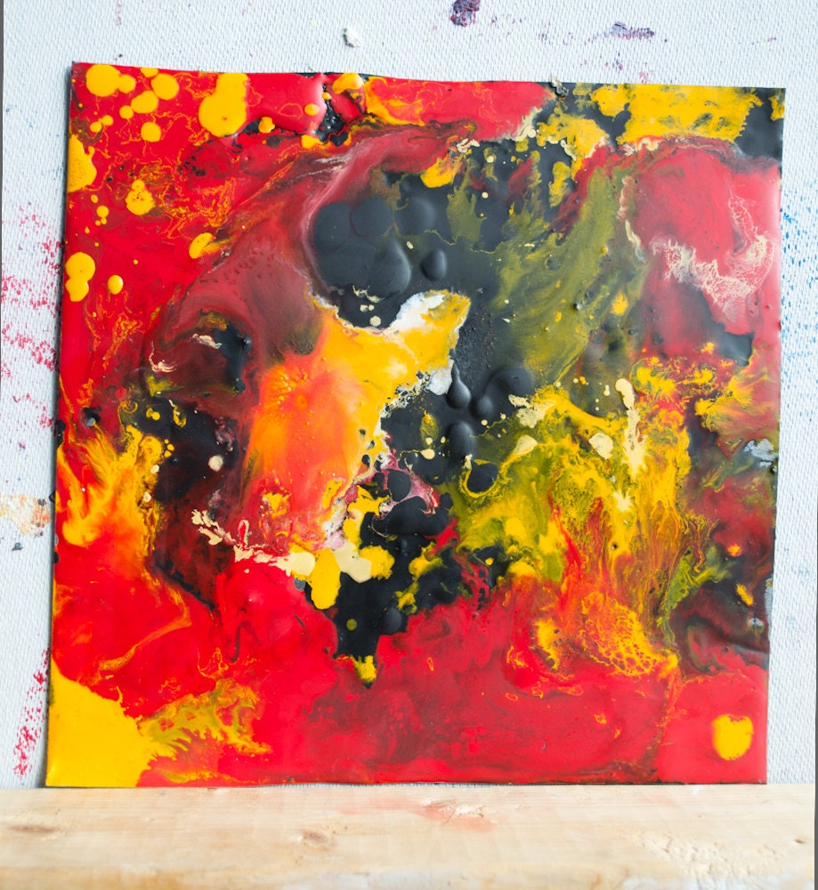 Original Abstract Encaustic Painting: Even Ketchup Can Mold, 10" x 10"