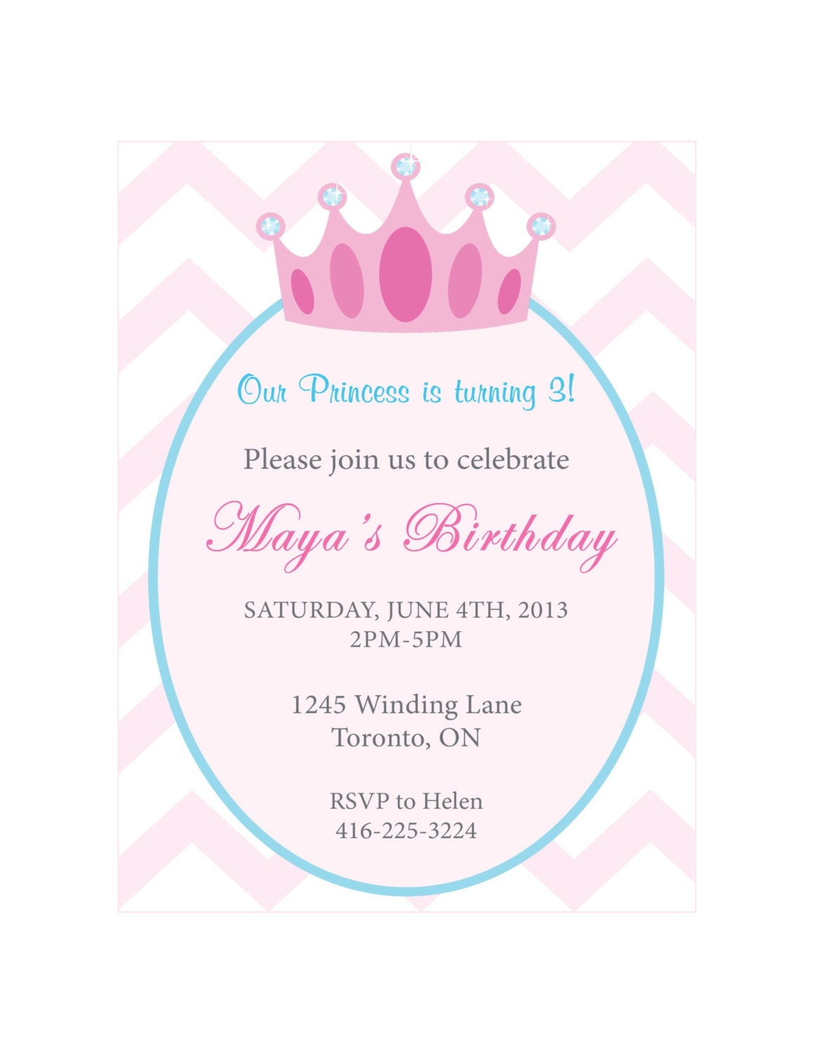 Princess Birthday Party Invitation and Thank You Card-DIY PRINTABLE