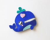 Felt whale key case - Handcrafted key pouch  - OOAK ready to ship - MiracleInspiration