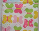 SANDWICH Snack BAG Pink Green Butterflies Design Reusable with Nylon Lining