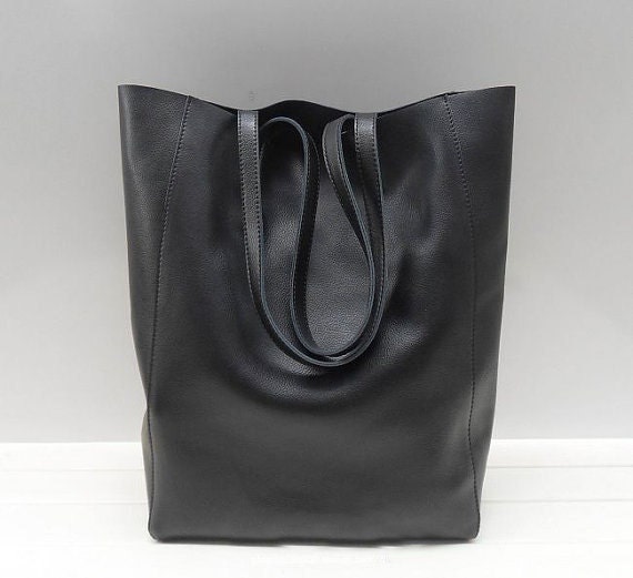 Black Larger Bag Leather Tote Bag-Shopper-computer-Ipad-MacBook- Shoulder Bag-Handbag-Leather Satchel /Briefcase Bag purse/(77)