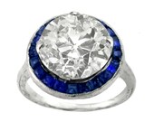 Antique EGL Certified Old Mine Diamond 0.95ct French Calibre Cut Sapphire Platinum Ring
