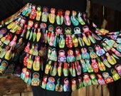 Cute Matryoshka skirt for girls 0-4 years black Circle ruffle ruffled full knee skirt cotton handmade ruffled two times girls
