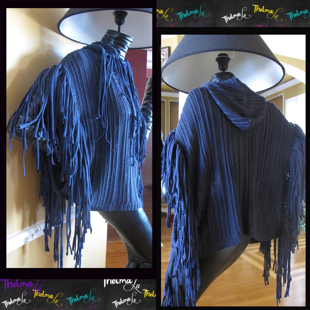 One of a kind Ultra Fringe Hooded wear as a Sweater or Poncho