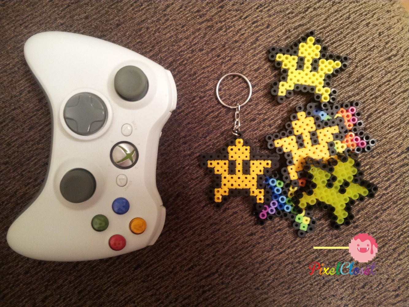 Mario Perler Yellow Star Small Keychain