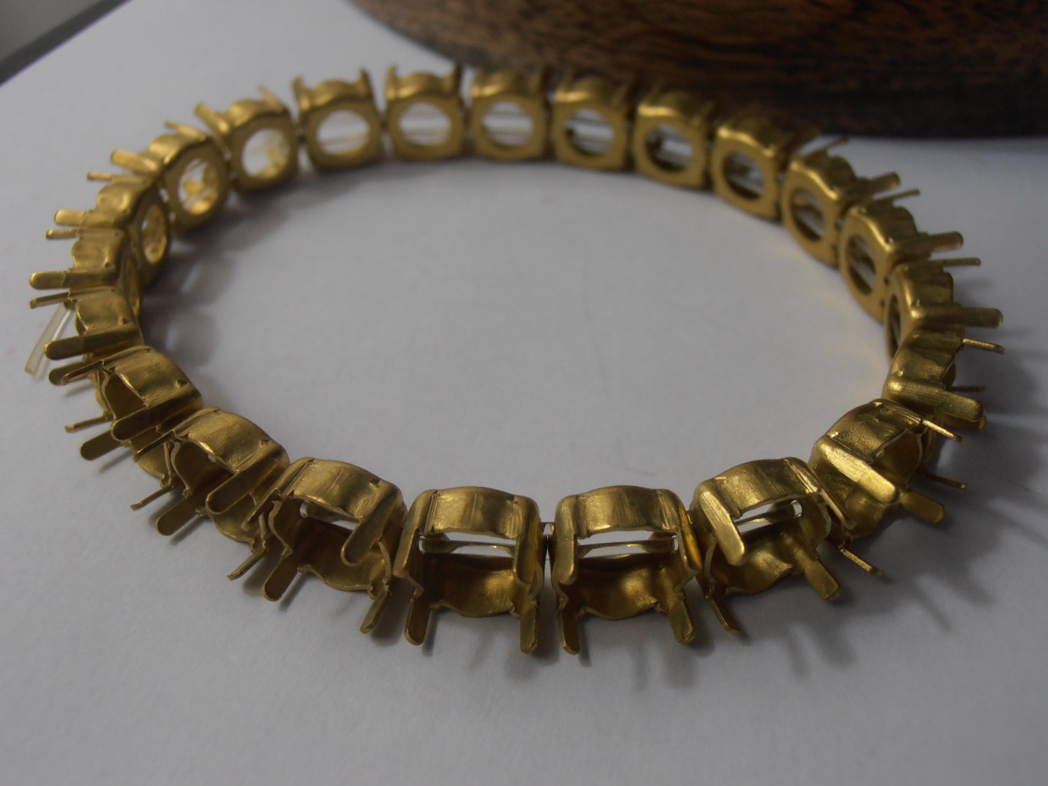 Vintage, 8mm, Stretch Blank/Empty, prong setting, Antique Gold tone, tennis bracelet for Swarovski Crystal chatons , Costume jewelry
