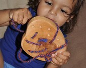 Wooden Threading Block Toy with natural wool and pine needle