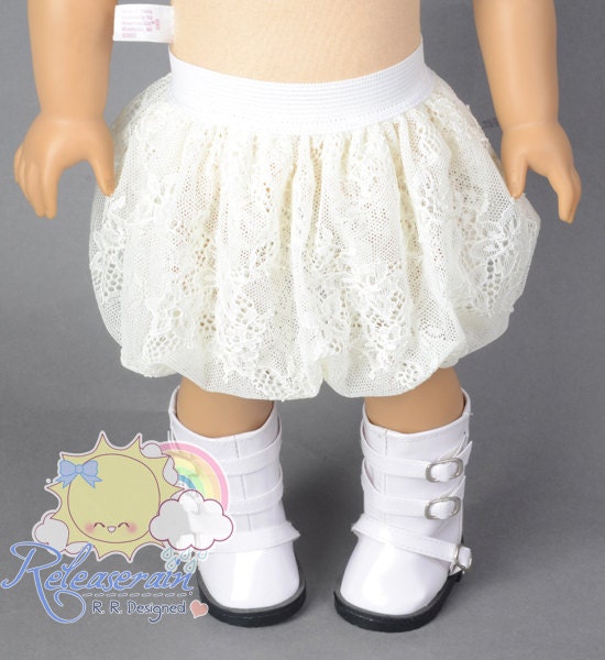 White Elastic Banded Waist Ivory White Lace Mesh Tulle Bubble Skirt Doll Clothes Outfit for 18" American Girl dolls