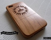 SALE30%OFF: Natural Wood iPhone 4 Case - Engraved Deers in Love iPhone Case // 3D, Sculpture, Cherry Wood, Art, Gift, Laser Engraving, 4s