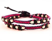 Pink and SIlver Trendy Bracelet / Double Wrap Friendship Bracelet / KatRox