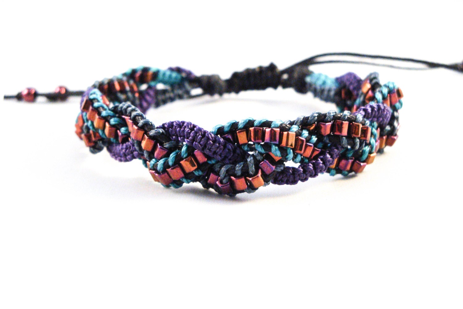 Braided fashion Bracelet - Hip jewelry - Metallic Gold Plum Beads -  KatRox