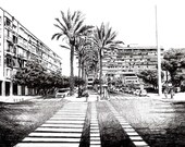 Rabin Square Original Pen Drawing - Black and White