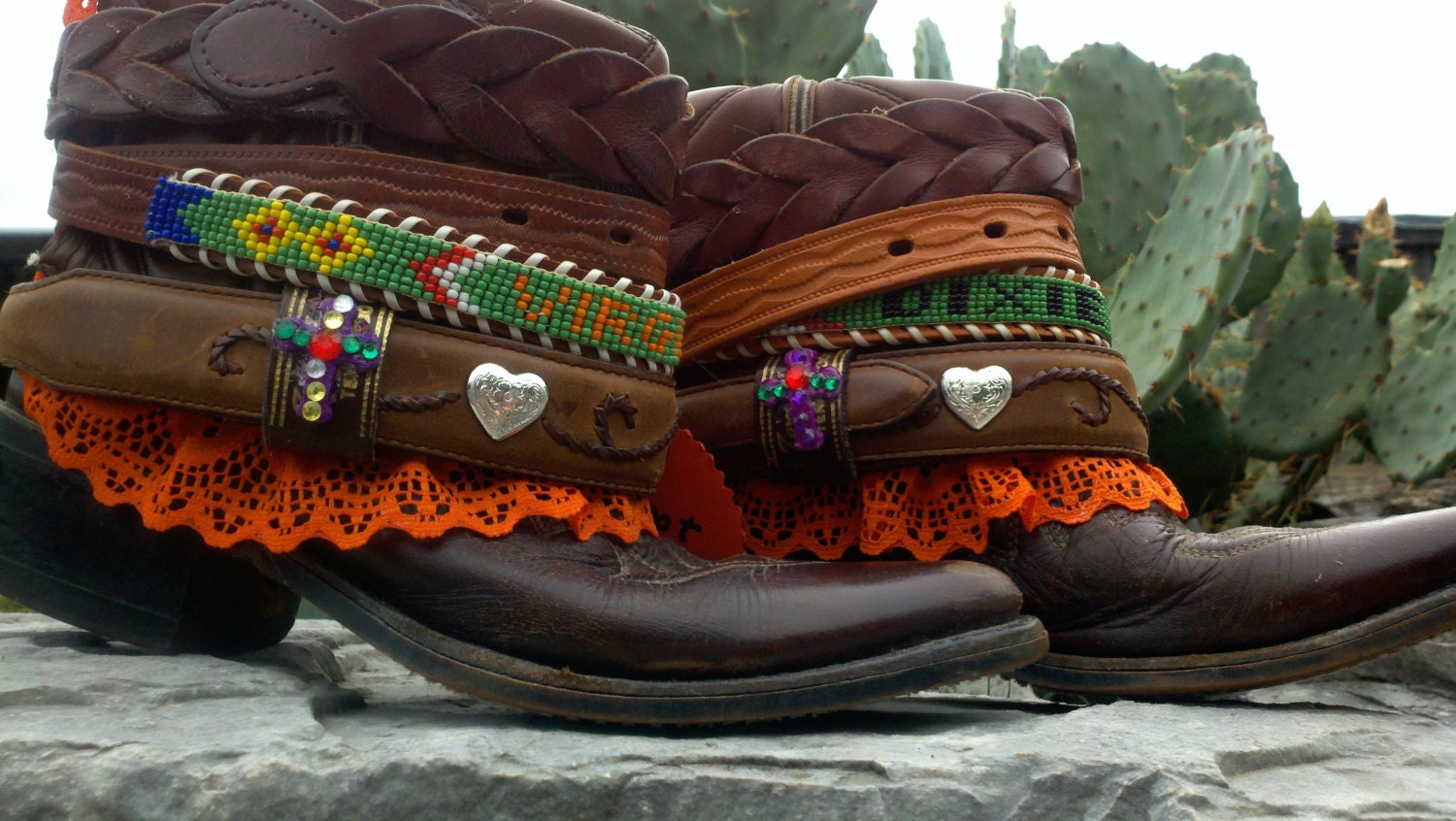 Temporary Sale Floor Model Upcycled Boots called CAROLINA In MY MIND  size 5 - 5 1/2 Cowboy Boots