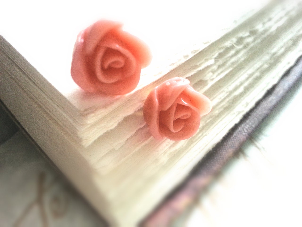 Shabby Chic Earrings Peach Rose Earrings Gold Post Earrings Rose Flower Earrings Jewelry Stud Earrings Shabby Chic Jewelry Rose Earrings