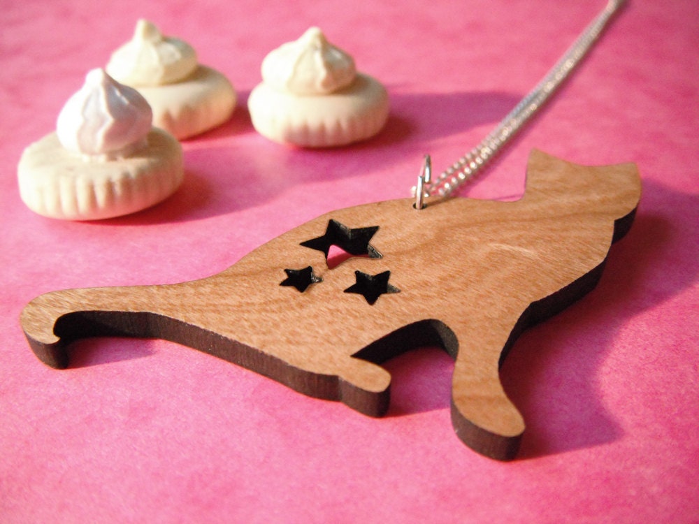 Claire the Cat Wooden Laser Cut Necklace