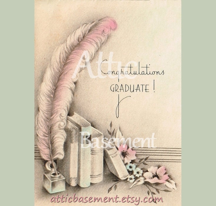 Buy gift tags and ecards - Vintage Card Congrats Graduate DIGITAL  JPEG Downloadable Printable